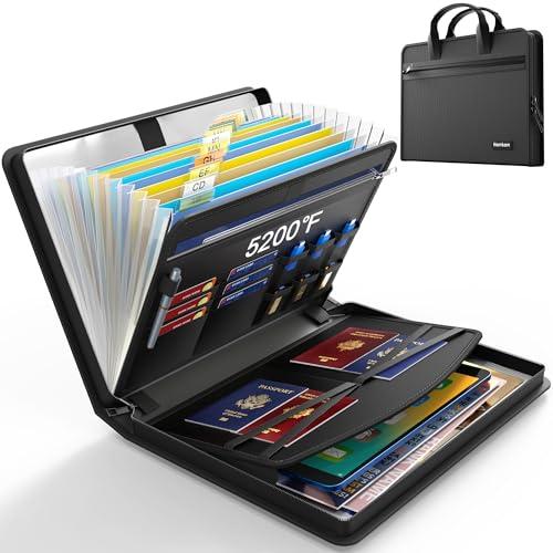 Hontom Accordion File Organizer,5200℉ Fireproof Document Organizer with 13 Pockets,Portable Travel Home Safe Storage File Folder Binder with Zipper for Letter Important Document,Paper,Receipt