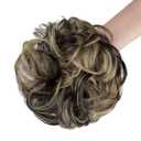 2 PCS Messy Bun Hair Piece Wavy Curly Scrunchies Synthetic Chignon Ponytail Hair Extensions Thick Updo Hairpieces for Women Girls(Dark Brown Mix Ash Blonde)