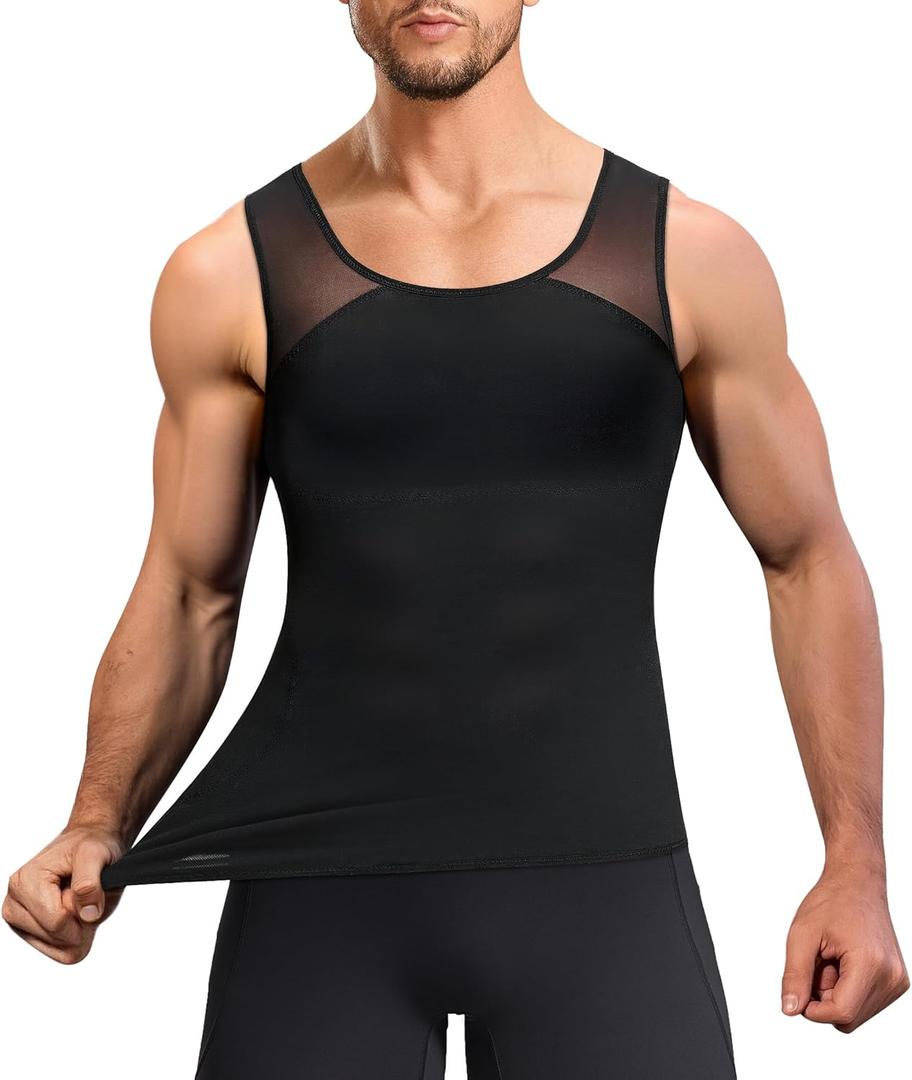 TAILONG Compression Shirt Men Shapewear Slimming Body Shaper Vest Workout Tank Top Undershirt (X-Large, Black)