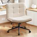 Furnimart Heavy-Duty FSC Wooden Wide Desk Chair, 360 Swivel Criss Cross Office Chair with Wheels, Comfy Cross Legged Sitting, Armless Rolling Chair for Bedroom, Office, Vanity (Linen Beige)