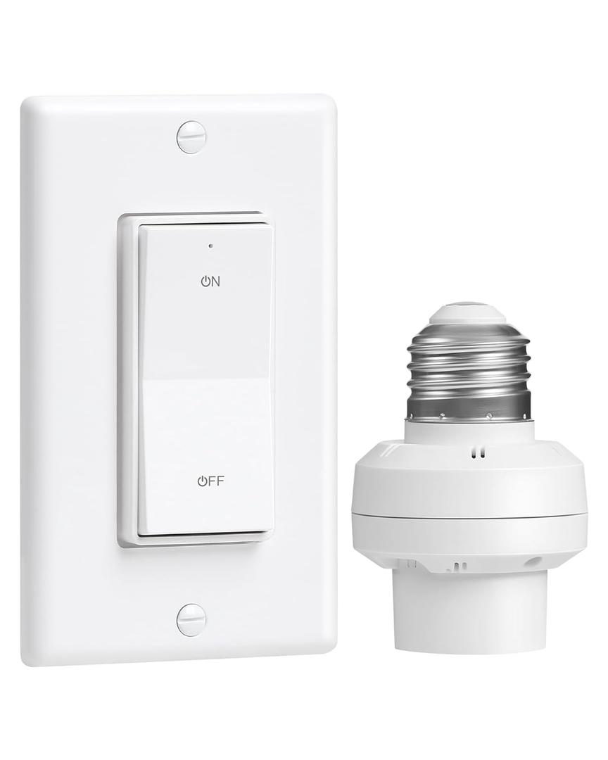 Remote Control Light Bulb Socket, Decorator Rocker Wall Switch, 200FT Range Wireless Light Switch for Pull Chain Light Fixture, E26 E27 Lamp Socket, No Wiring Needed, FCC Listed