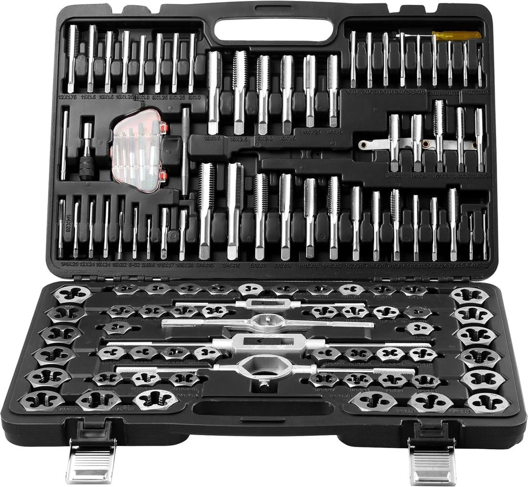 VEVOR Tap and Die Set, 116-Piece Include Metric and SAE Size, Bearing Steel Taps and Dies, Essential Threading Tool for Cutting External Internal Threads, with Complete Accessories and Storage Case