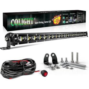 CO LIGHT Led Light Bar Single 26 inch Slim Single Row Lightbar Driving Combo Beam Off Road Work Lights with Mounting Brackets & 6D Reflectors for Truck, Car, Cabin, Boat, ATV, UTV