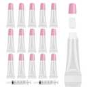 AMORIX 50PCS Lip Gloss Tubes Empty 10ml Pink Cap Lip Gloss Containers Lip Balm Tubes Cute Squeeze Tubes Lipgloss Making Supplies + 2 x 20ml Syringes Tag Labels for Lip Gloss Base
