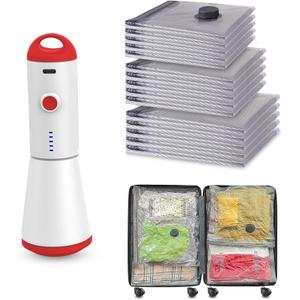 Travel Vacuum Storage Bags with Rechargeable USB Pump, 15 Pack Carry-On Size Compression Packing Bags for Luggage and Suitcase, Space Saver for Clothes and Clothing Travel