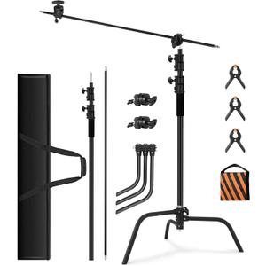 Heavy Duty C Stand C-Stand 10.8ft/330cm 100% Stainless Steel Photography C Stand with Boom Arm 4.2ft/128cm Carry Bag 44LB/20KG Adjustable Stable for Photography Studio Video Monolight Softbox Shooting