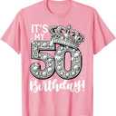 50 Years Old It's My Birthday Funny 50th Birthday Women T-Shirt (Medium, Pink)