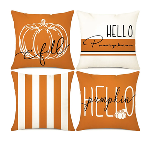 Ohok Pillow Covers 18x18 Set of 4 Throw Pillow Covers Decorative Pillow Covers for Farmhouse Home Decor Sofa Couch Chair Bed Bedroom Living Room (Pumpkin Orange Stripes)