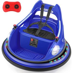 ELEMARA Bumper Car, 1.9MPH Max, 12V Electric Car for Kids W/Parent Remote, Bluetooth Ride on Toys, Ride on Car W/2-Speed, 2 Driving Mode, 360Spin, Music,5 Lighting Mode, DIY Stickers, Blue, Large