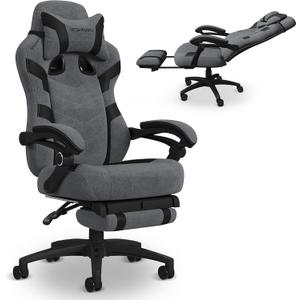 Respawn 110 Pro Ergonomic Gaming Chair with Footrest for Adults - Comfortable Office Gaming Recliner with Lumbar Support and Headrest, Racing Style Video Game Chairs for Computer Gamer - Gray Fabric, 28"d X 26.4"w X 51.2"h