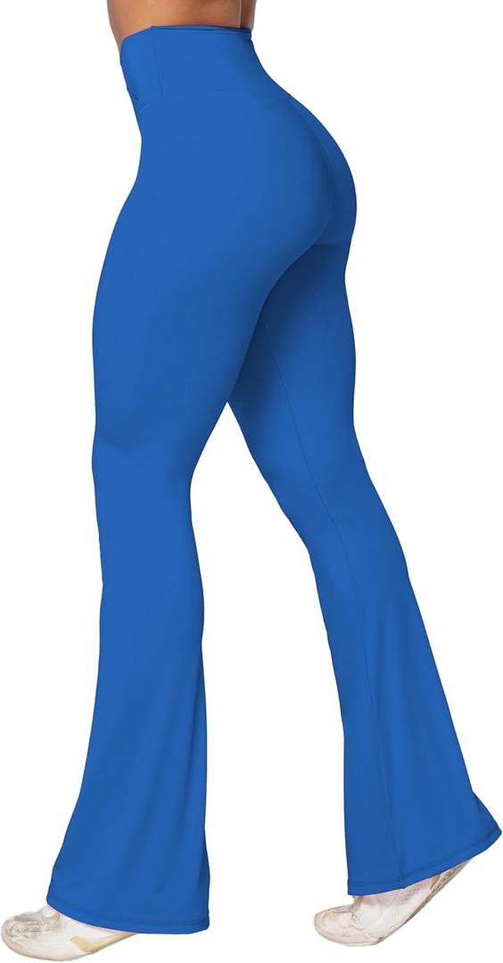 Sunzel Flare Leggings, Crossover Yoga Pants with Tummy Control, High-Waisted and Wide Leg (Blue)