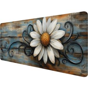 Rustic White Daisy Desk Pad Floral Farmhouse Spring Country Extended Gaming Mouse Mat with Stitched Edge Non-Slip Base Big Office Computer Keyboard Laptop Home 31.5"x11.8"