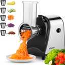 Electric Cheese Grater, 250W Salad Maker, 5 Different Blades for Slicing/Shredding/Grinding, One-Touch Control, Compact Kitchen Shredder for Block Cheese, Vegetables, Fruit (BPA-Free, Easy to Clean)
