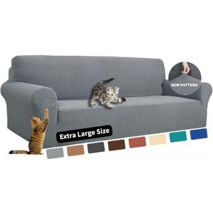 YEMYHOM Couch Cover Latest Jacquard Design High Stretch Extra Large Sofa Covers Pet Dog Cat Proof Oversized Slipcover Non Slip Magic Elastic Furniture Protector (XL Sofa, Light Gray)