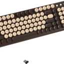 Wireless Bluetooth Keyboard - Full Size Retro Round Typewriter Style Wireless Keyboard with 2.4GHz & Bluetooth Dual-Mode Compatibility for PC, Laptop, Windows, Mac, and More (Coffee)