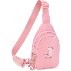 Birthday Gifts for for Girls Women- 7 8 9 10 11 12 13 Year Old Girls Small Initial Sling Bag Cross Body Bag Fanny Pack for Girls J (Pink)