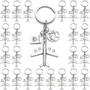 PHAETON 20PCS Earth Airplane Keychains Pilot Aviator Key Chains Journey Aircraft Airplane Pendant Travel Keyring Friendship Jewelry Diy Handmade Freedom Gift For Traveler