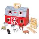 Melissa & Doug Fold and Go Wooden Barn with 7 Animal Play Figures - Farm Animals Barn Toy, Portable Toys, Farm Toys for Kids and Toddlers Ages 3+