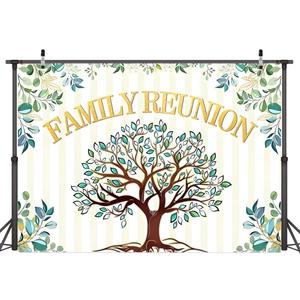 AIIKES 8X6FT Family Reunion Backdrop Welcome Family Tree Members Photography Background Gathering Gold and Green Party Decorations Photo Studio Props 12-613
