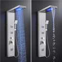 5 in 1 Shower Panel Tower System with LED Lights, Rainfall and Waterfall Shower Head, 3 Pcs Adjustable Body Jets, Handheld Shower, Tub Spout (Brushed Nickel)
