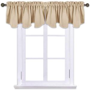 NICETOWN Valances for Kitchen Windows - Elegant 52 inches by 18 inches Scalloped Pole Pocket Short Valance Panels for Nursery/Living Room/Bedroom/Small Window/Christmas, Biscotti Beige, 1 Pair