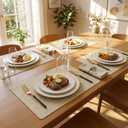 Romanstile Vinyl Placemats Set of 6-12 X 17 Inch - Faux Leather 100% Waterproof Oil-Proof Wipeable Place Mats, Heat Resistant Reversible PU Table Mats for Kitchen Dining Party Outdoor, Beige