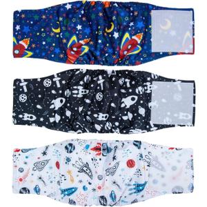 Pet Soft Dog Belly Band - 3 Packs Reusable Dog Diapers Male Doggy Diapers Wraps - Washable Dogs' Belly Bands for Male Dogs, Space, Medium (12''-14'')