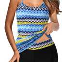 Women Tankini Swimsuit Sets Two Piece High Waist Swimming Costume Floral Printed Tummy Control Swimwear with Black Swim Shorts, 3XL