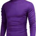 Poriff Men's Casual Slim Fit Basic Tops Knitted Lightweight Turtleneck Pullover Sweater, Purple, L 