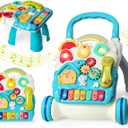 Sit to Stand Baby Walker, Activity Center with Music and Light, Activity Table for Toddlers, Push Toys for Babies Learning to Walk, Early Education Toys for Infant Boys Girls 6 Months Up (Blue)