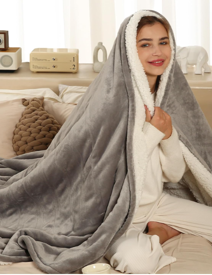 ESTINGO Heated Throw Blanket Electric Blanket Throw, Heated Blanket with 5 Heating Levels & 4 Hours Auto Off, Super Cozy Soft Sherpa Heating Blanket with Fast Heating for Bedding, 50"x60", Light Gray