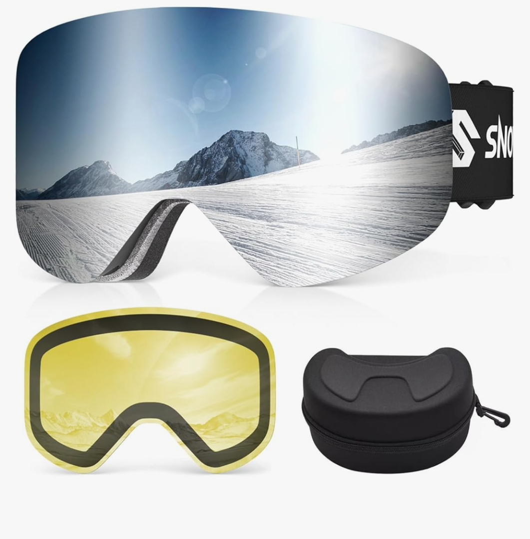 Ski Goggles, Frameless Snowboard Goggles with 2 UV400 Magnet Ski Lenses for Men & Women