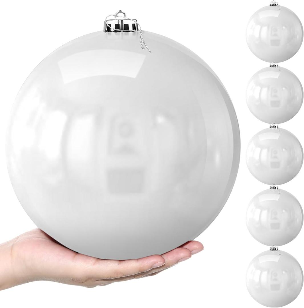Zubebe 6 Pcs 8" Extra Large Outdoors Christmas Balls Ornaments Jumbo Oversized Christmas Tree Decorations Giant Hanging Xmas Plastic Balls Ornaments for Lawn Yard Decoration (White)