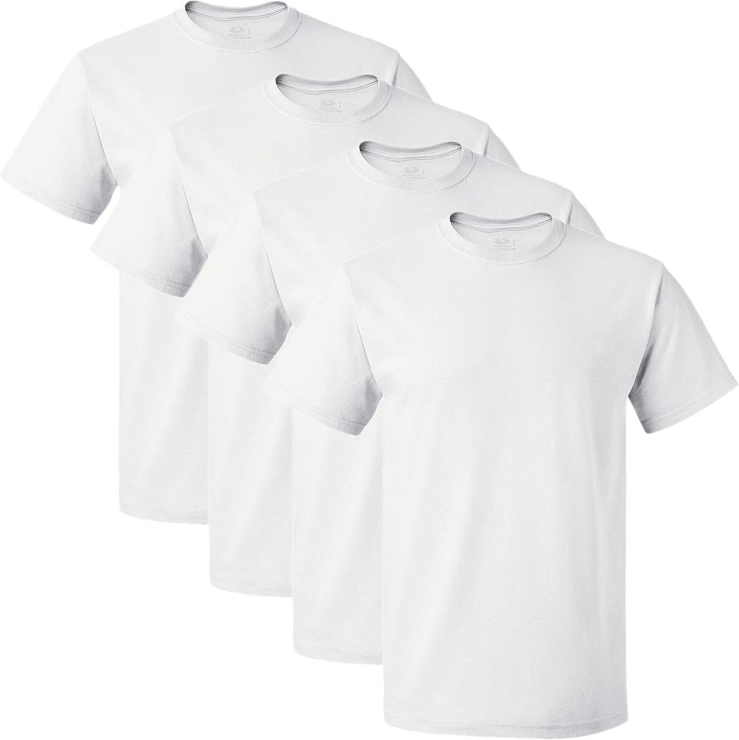 Fruit of The Loom Men's Premium Tag-Free Cotton Undershirts (Large, Regular - Crew - 4 Pack White)