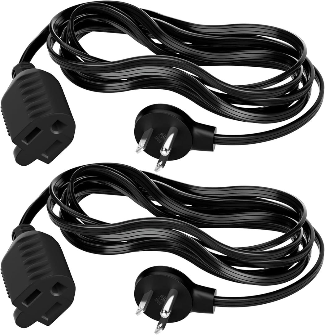 Elecan Flat Plug Extension Cord 4 Ft 2 Pack with Slim Space-Saving Plug Design, Thin Flat Cable Low Profile Power Cord 3 Prong Grounded Wire, 16 Gauge 13 A/125 V-Black-ETL Certified