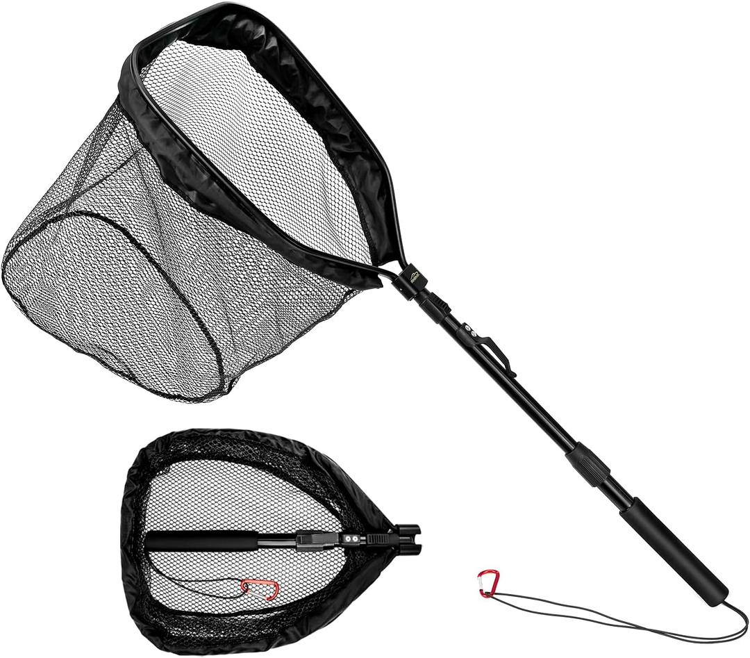 Rubber Coated Foldable Floating Fishing Net for Steelhead, Salmon, Catfish, Bass, Fly, Kayak, Easy Catch & Release with Telescopic Pole and Spring Shackle Rubber Coated Foldable Floating Fishing Net for Steelhead, Salmon, Catfish, Bass, Fly, Kayak, Easy Catch & Release with Telescopic Pole and Spring Shackle
