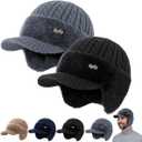 Cold Trapper Hat Ear Protection Knitted Hat Men’s Winter Hats with Brim and Ear Flaps Cozy Head Beanie Stocking Cap