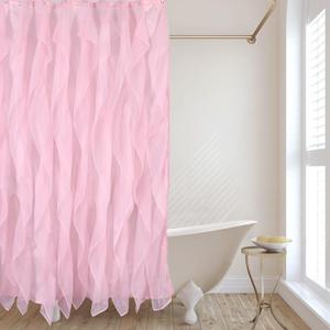 REISEN Pink Ruffle Shower Curtains for Bathroom Farmhouse Sheer Shower Curtain, 72 x 72 Inches