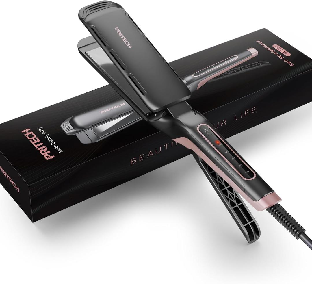 PRITECH Professional Hair Straightener 1.77-inch Wide Plate Titanium Flat Iron, 5 Adjustable Temp(290-450), Frizz-Free Dual Voltage Easy Use and Effortless