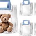 OfficeCastle 10 Pack 8x3.1x8 Inches Clear Gift Bags, Waterproof Gift Wrap Bags with Blue Leather Handles, Durable Birthday Bags for Parties, Christmas, and Holidays (20x8x20cm)