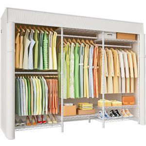 Ulif E13C Heavy Duty Closet Organizer SystemFreestanding Clothing Racks for Hanging ClothesAdjustable Garment Rack 63" W x 16" D x 77" H Hold 960 lbsWhite Clothing Rack with White Dustproof Cover