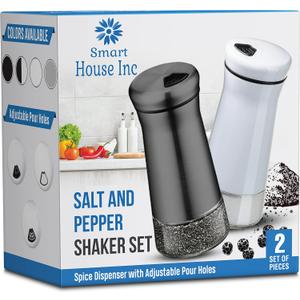 The Original Salt and Pepper Shakers set - Black & White - Spice Dispenser with Adjustable Pour Holes - Stainless Steel & Glass - Set of 2 Bottles