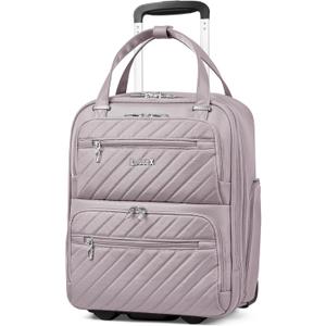 LUGGEX Underseat Carry On Luggage with Wheels, UDK Stylish Lightweight Under Seat Luggage, Soft Sided Personal Item Suitcase for Short Trip (UX-Core, Grey Pink, 16 Inch)