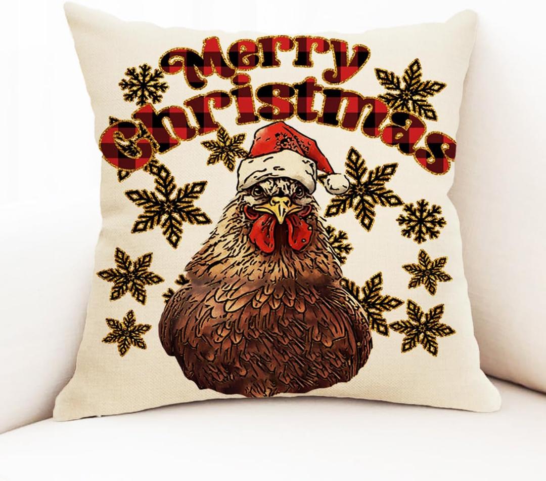 18'' x 18'' Christmas Pillow Cover Case Funny Chickens Christmas Throw Pillow Cover Merry Christmas Decorations Xmas Decoraciones for Christmas Home Sofa Bed.