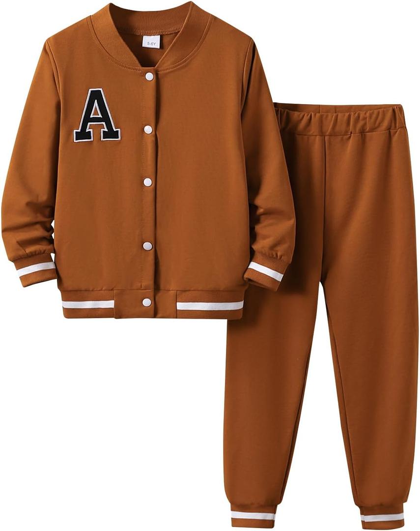 Cakaner Boys Color Block Button Down Shirt and Jogger Pants Button Up Sweatsuits Sets (Size: 5-12T) (5-6 Years, Brown)