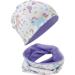 Unicorn Kids Girls Beanie Hat & Loop Scarf Set - with Fleece - 95% Cotton - Soft & Easy Care Stretch Material Unicorn Kids Girls Beanie Hat & Loop Scarf Set - with Fleece - 95% Cotton - Soft & Easy Care Stretch Material