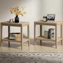 SICOTAS Rattan Nightstands Set of 2 - Boho Shelf Bedside Tables Narrow End Table Living Room Set of 2 Side Table with Rattan Storage Shelves for Small Space - Light Oak