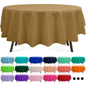 Gold 3 Pack Round Plastic Tablecloth 84 Inches Premium Shinning Harvest Gold Decorative Table Cover for Baby Shower, Birthday, Wedding, Indoor and Outdoor use