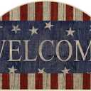 Artoid Mode Stripes Stars Welcome 4TH of July Semicircular Doormat, Patriotic Memorial Day Home Decor Low-Profile Switch Rug Door Mat Floor Mat for Indoor Outdoor 17x29 Inch