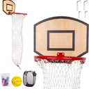 Wooden Basketball Hoop Hamper,Over The Door Laundry Hamper,Two Different Hook Sizes,Basketball Set+Clothes Basket,Storage & Fun 2 in 1